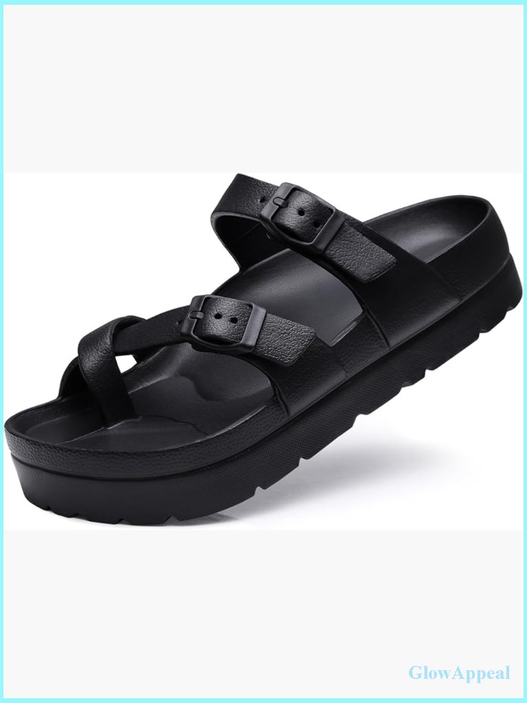 Women's Platform Sandals Arch Support Foam Slides Adjustable Buckle